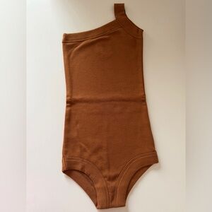 Girls Brown Ribbed Bodysuit